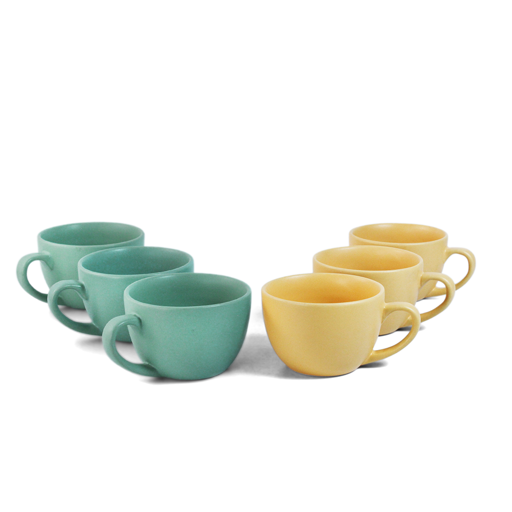 Ceramic Tea Cups | Set of 6 | Almost Blue + Aamras Yellow | 180ml Tea Cups |