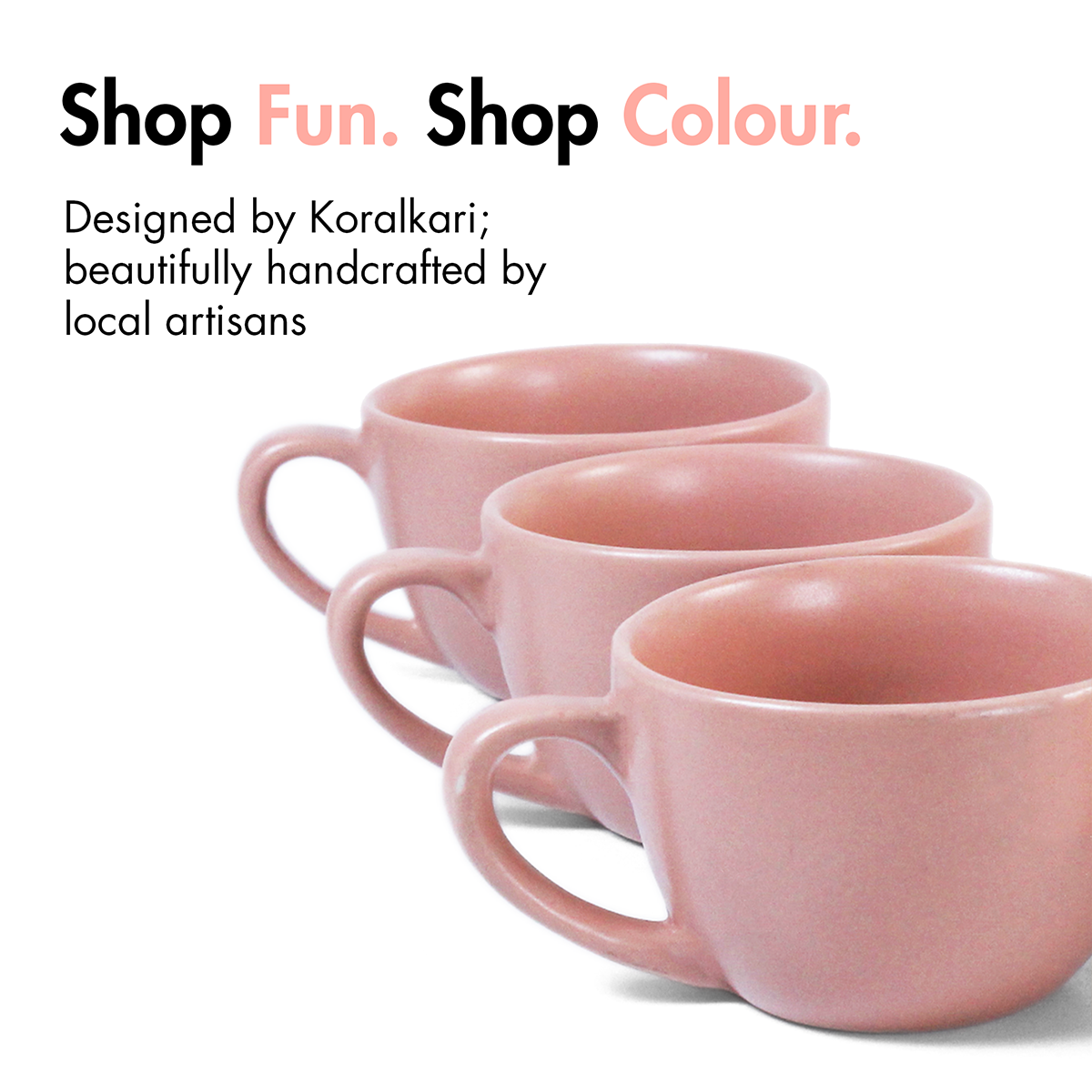 Ceramic Tea Cups | Set of 6 | Flamingo Pink | 180ml Tea Cups |