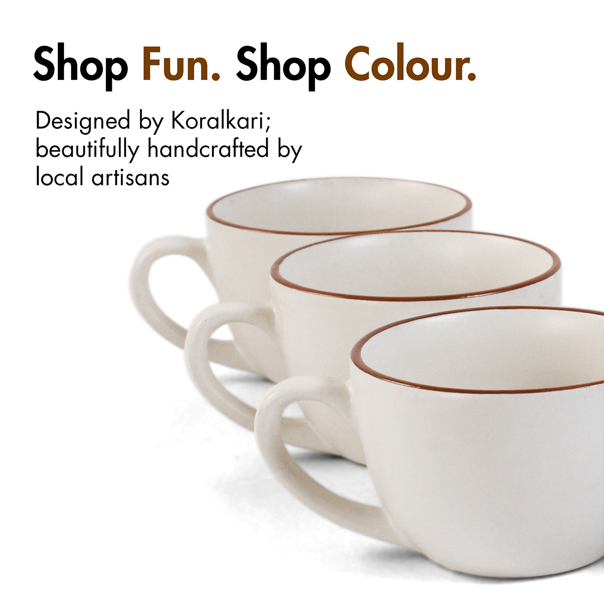 Ceramic Tea Cups | Set of 6 | Vanilla Biscuit | 180ml Tea Cups |