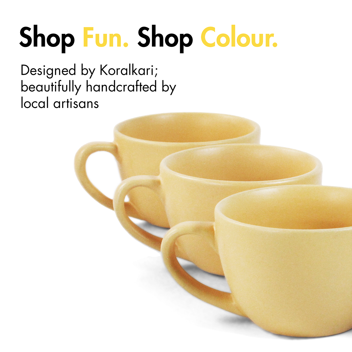 Ceramic Tea Cups | Set of 6 | Aamras Yellow | 180ml Tea Cups |