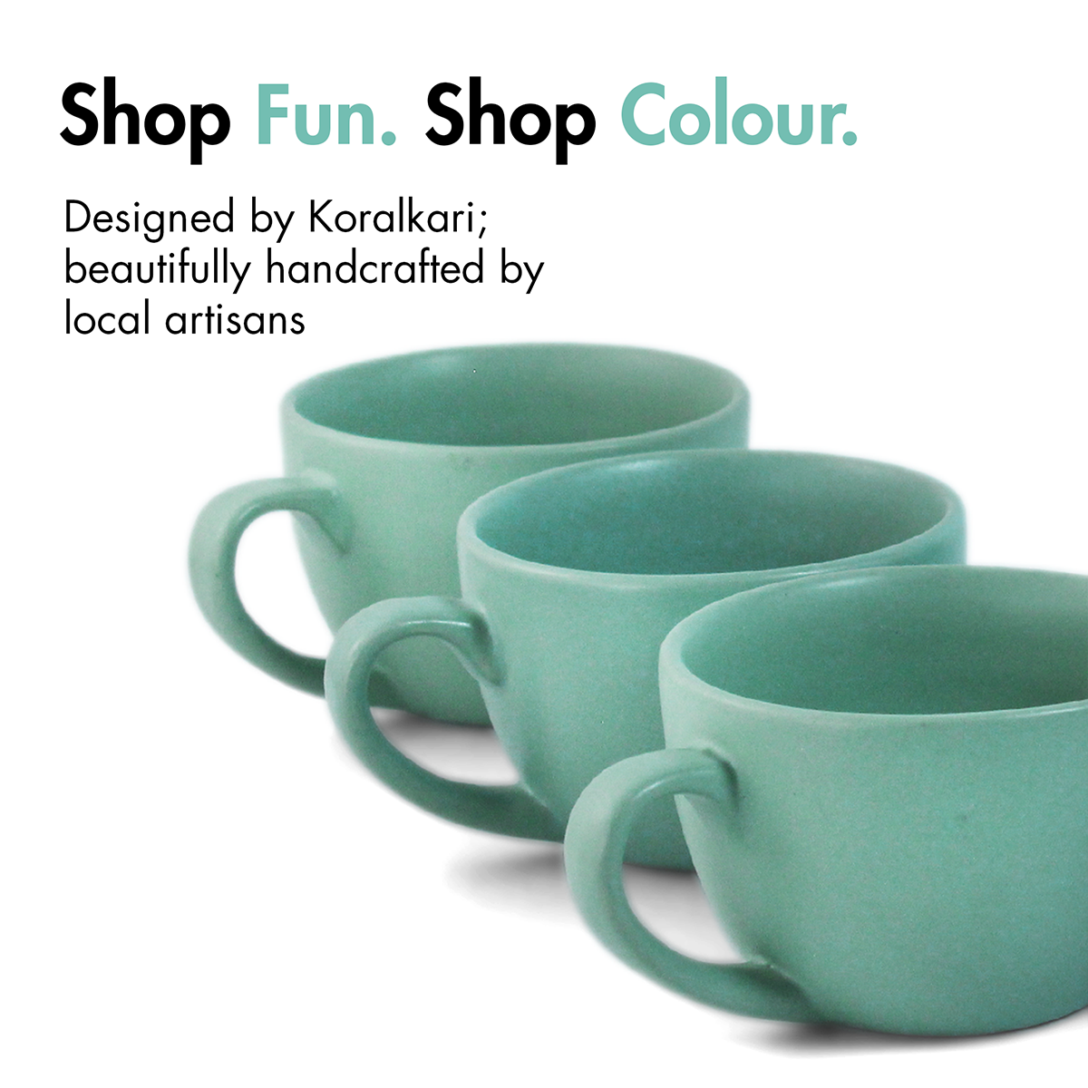 Ceramic Tea Cups | Set of 6 | Almost Blue | 180ml Tea Cups |