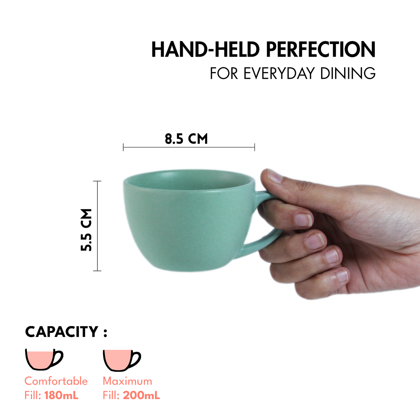 Ceramic Tea Cups | Set of 6 | Almost Blue + Aamras Yellow | 180ml Tea Cups |