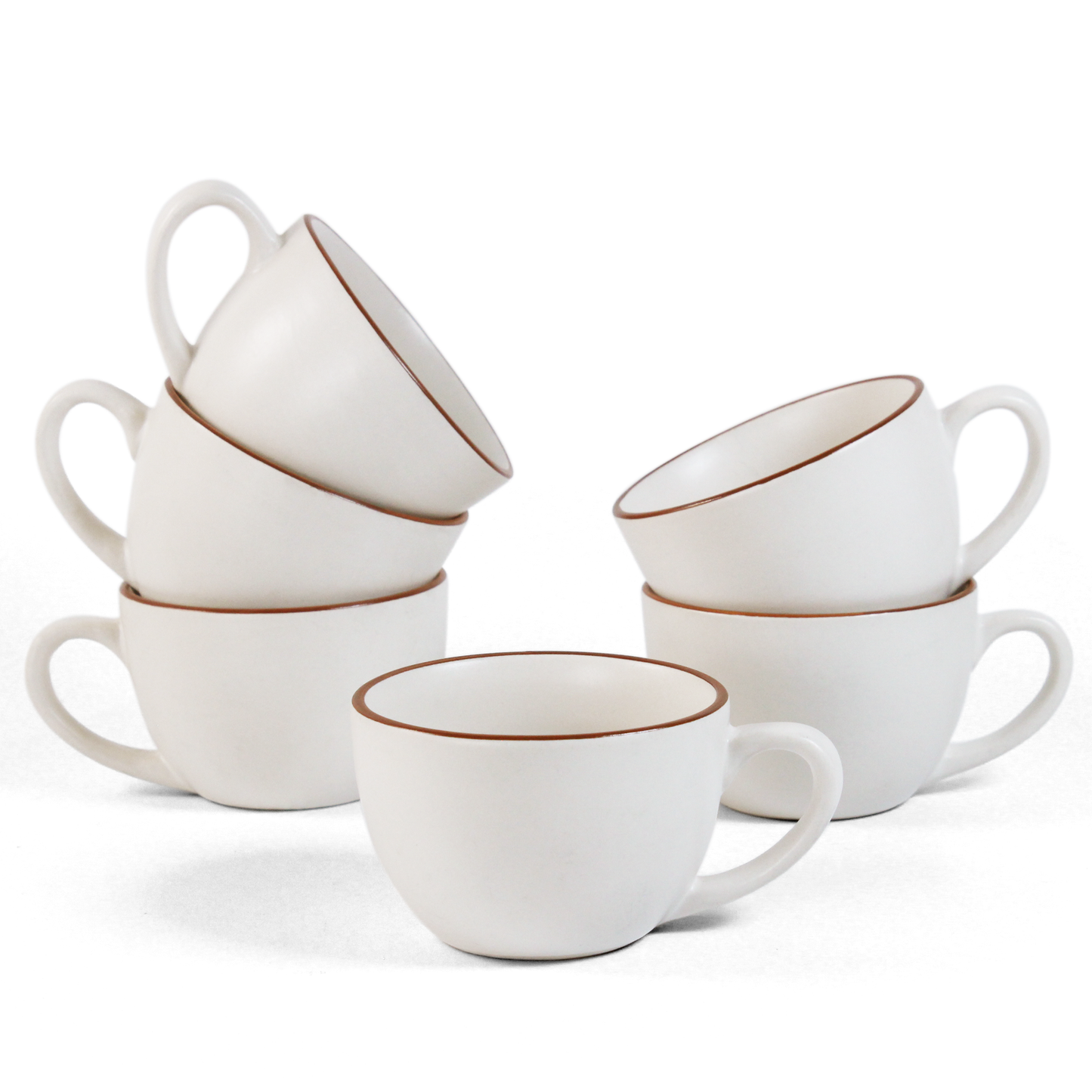 Ceramic Tea Cups | Set of 6 | Vanilla Biscuit | 200ml Tea Cups |