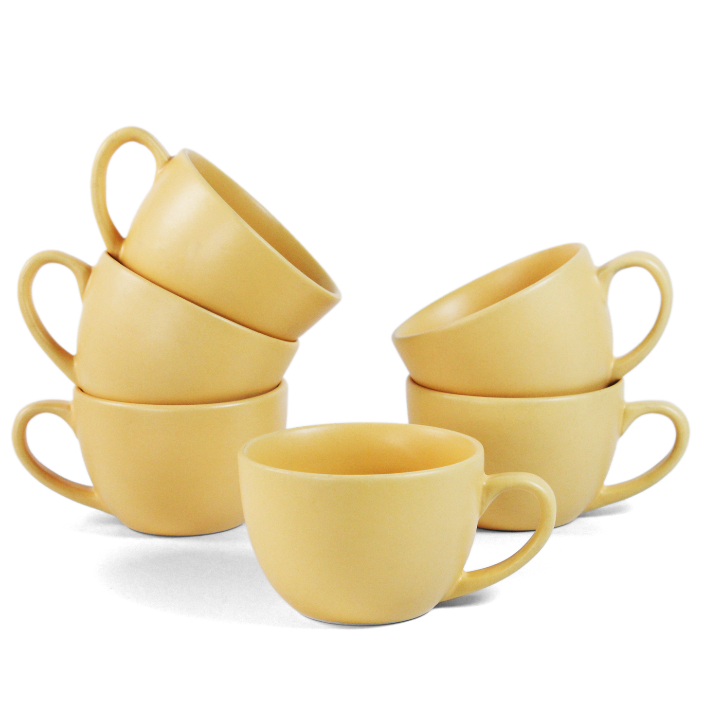 Ceramic Tea Cups | Set of 6 | Aamras Yellow | 200ml Tea Cups |