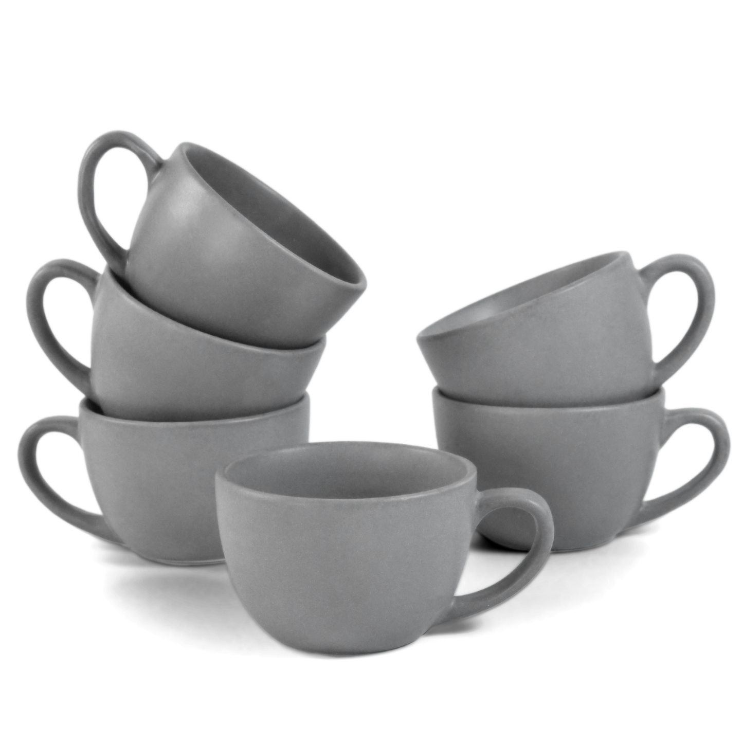 Ceramic Tea Cups | Set of 6 | Pebble Grey | 180ml Tea Cups |