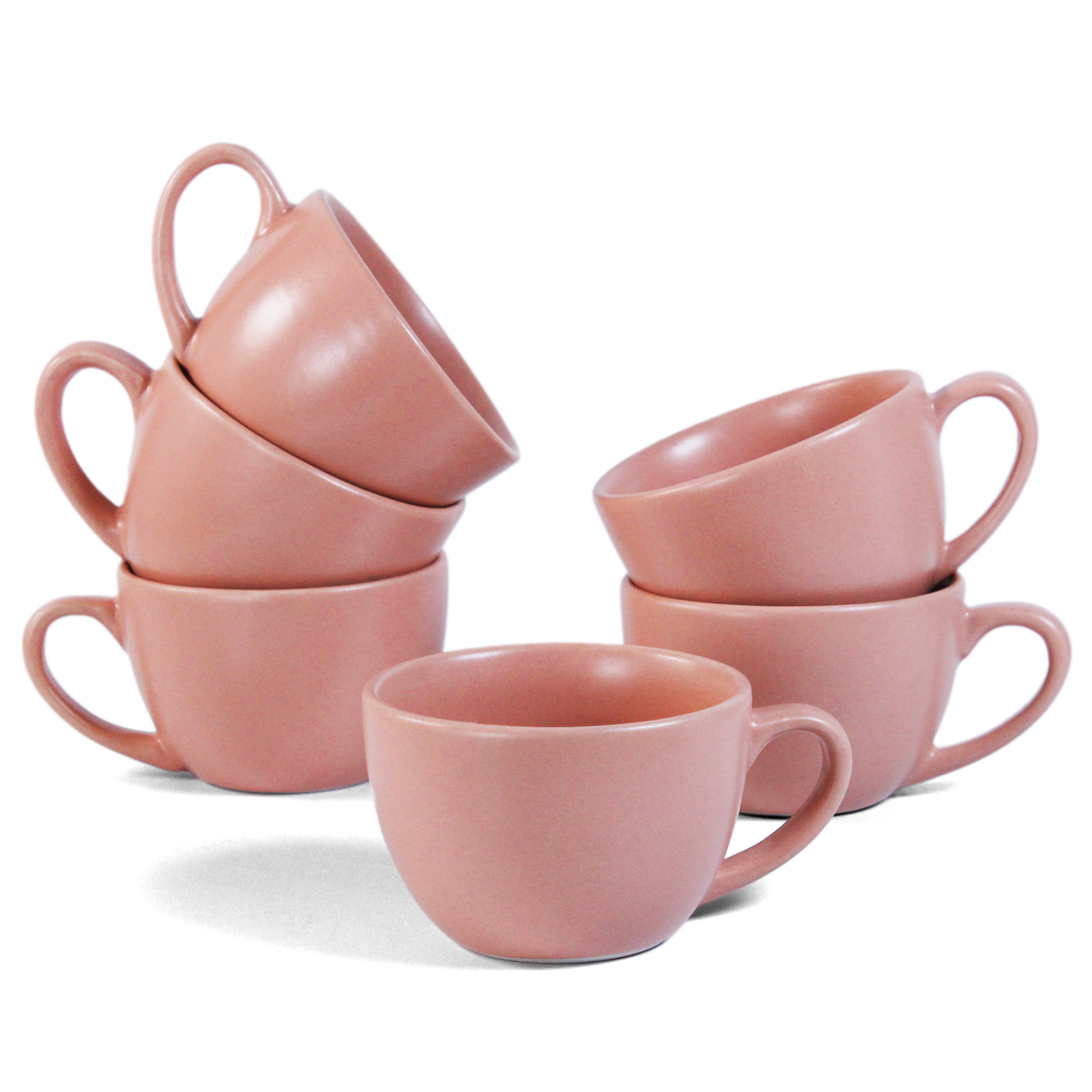 Ceramic Tea Cups | Set of 6 | Flamingo Pink | 180ml Tea Cups |