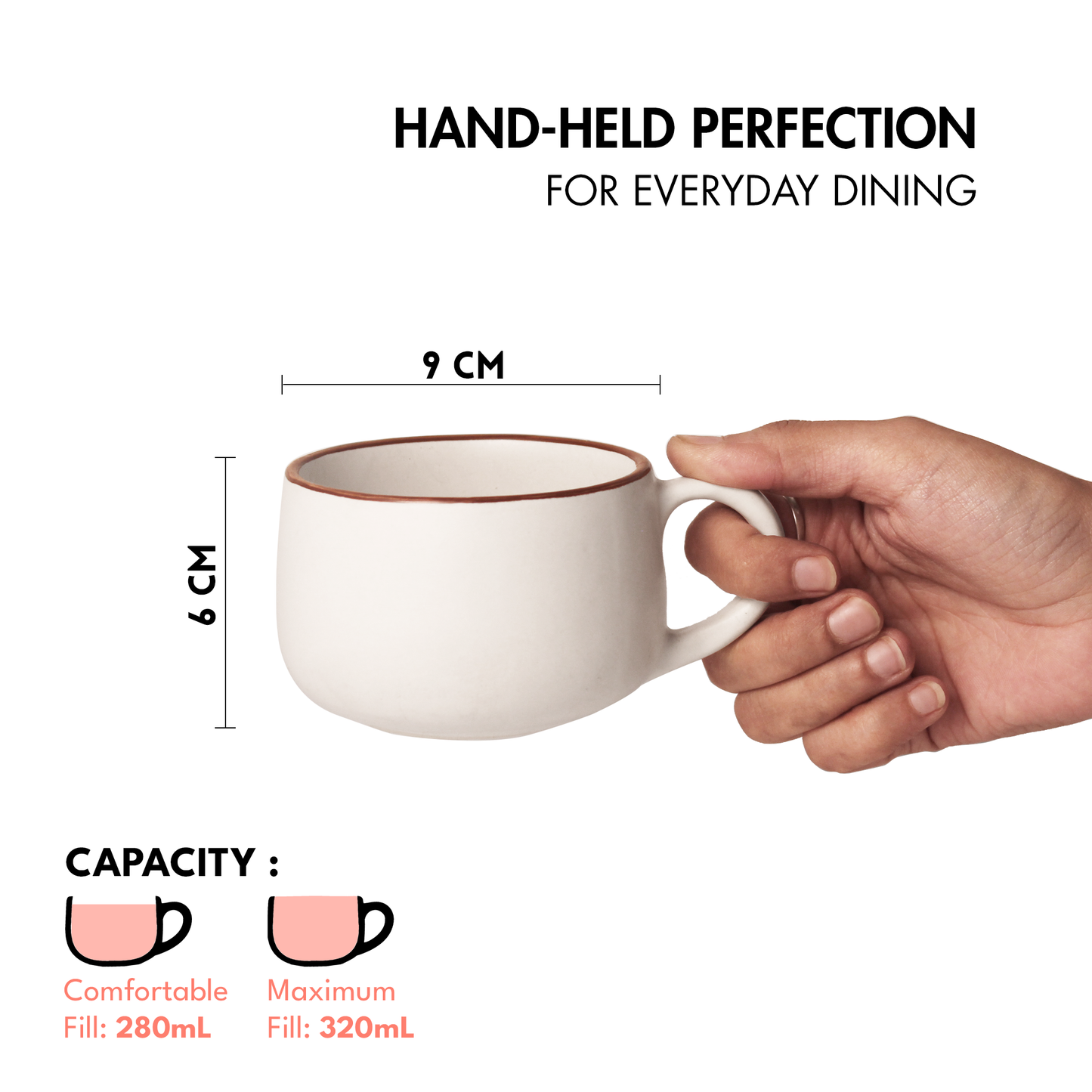 Ceramic Coffee Mugs | Set of 2 | Vanilla Biscuit | 320ml Cappuccino Mugs |