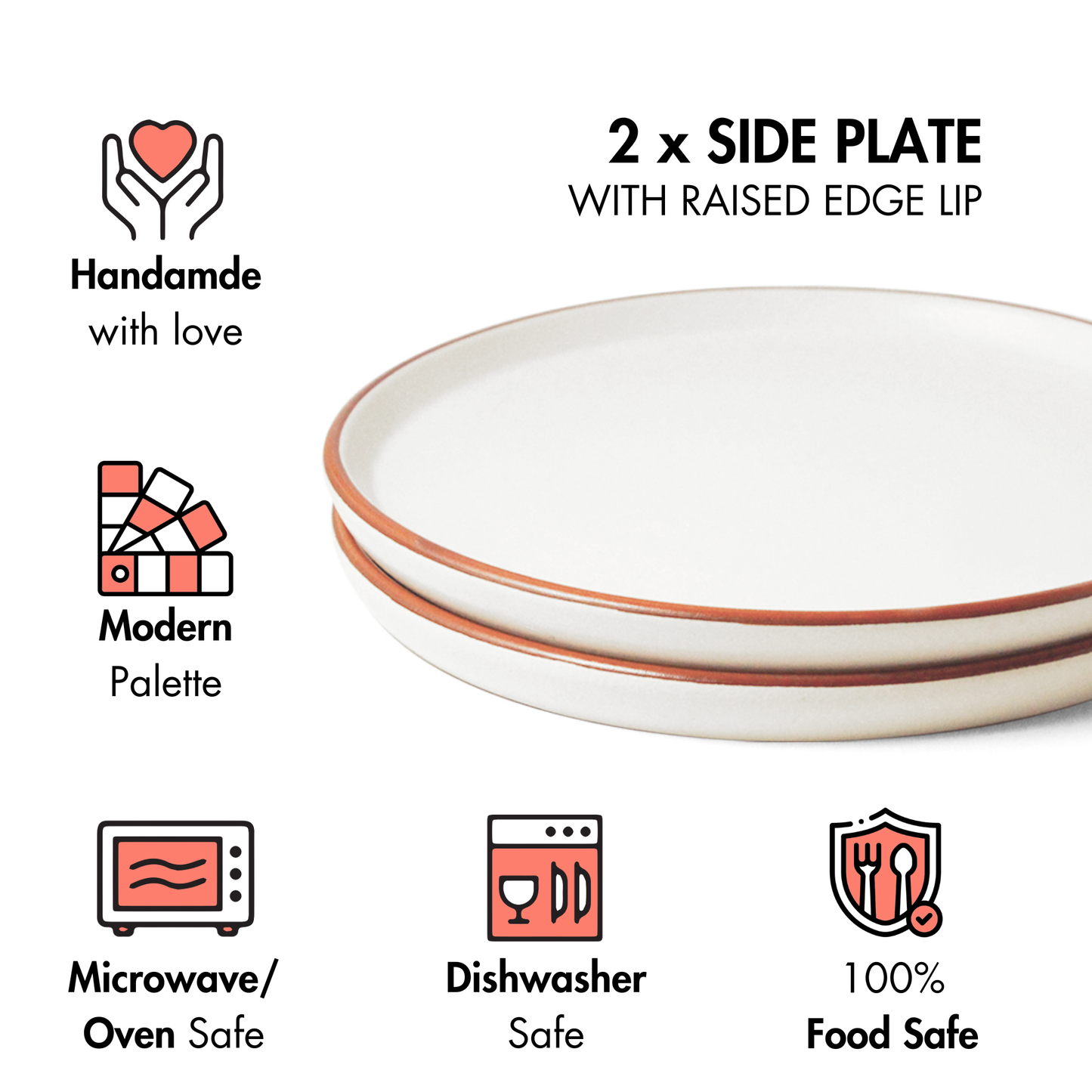 Ceramic Side Plates | Set of 2 | Vanilla Biscuit | For Desserts, Snacks & Appetisers |