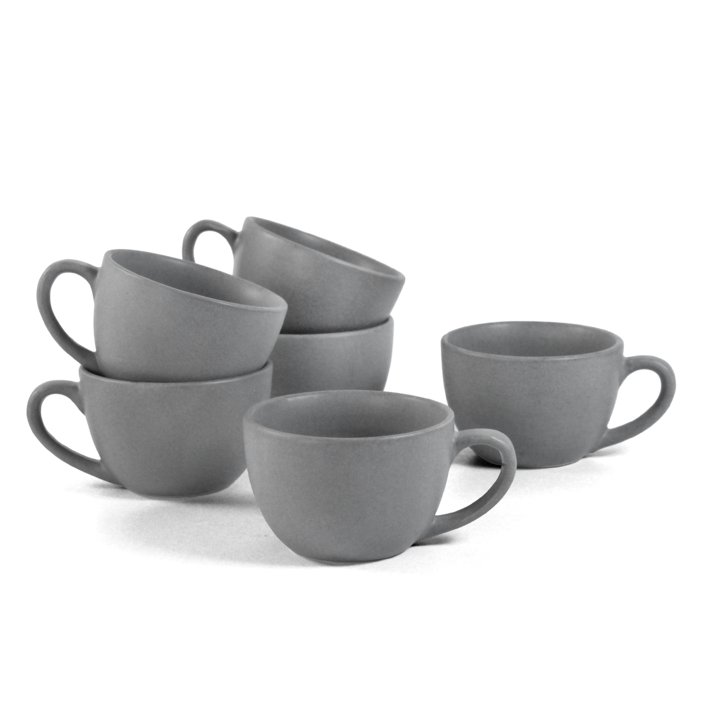 Ceramic Tea Cups | Set of 6 | Pebble Grey | 180ml Tea Cups |