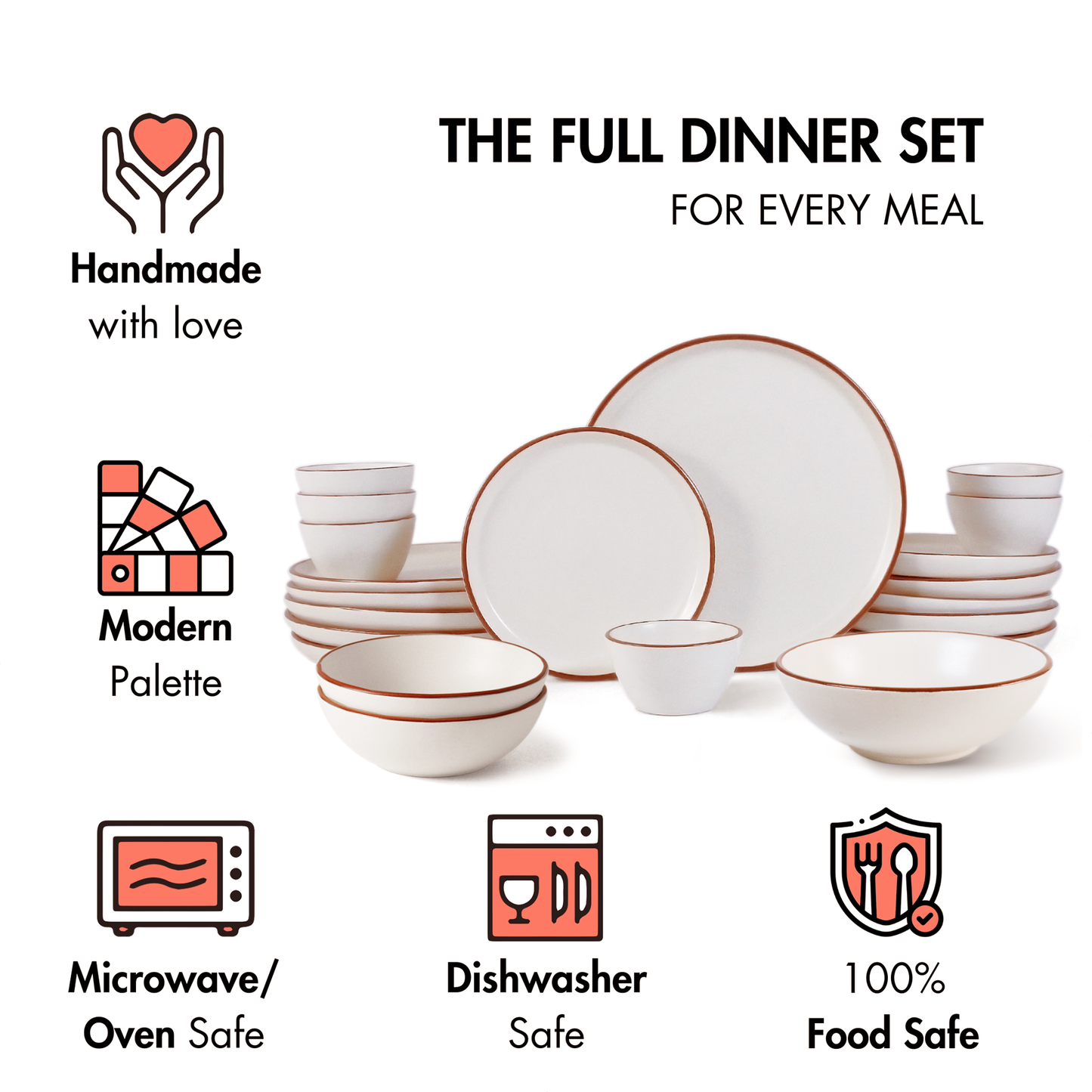 Ceramic 21 Piece Dinner Set | The Full Dinner Set | Vanilla Biscuit | SilkMatte Finish |