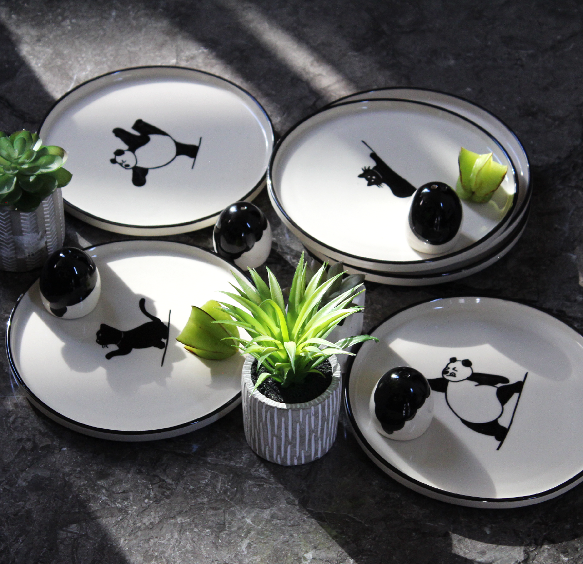 Ceramic Snack Plate | "Just Lunge It" | Handpainted Panda Yoga Art | 8 Inch Side Plate for Snacks & Appetisers |