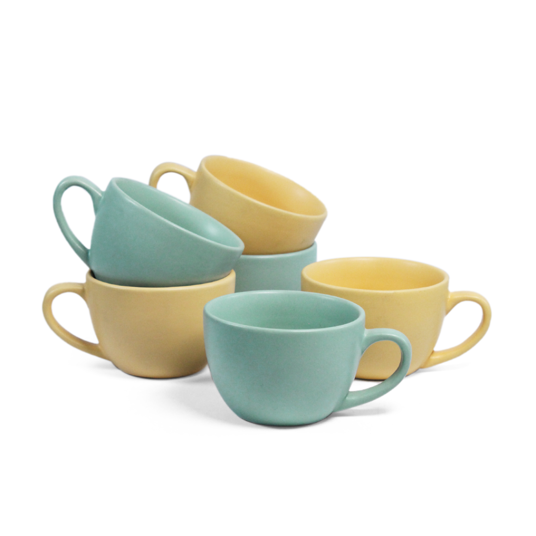Ceramic Tea Cups | Set of 6 | Almost Blue + Aamras Yellow | 180ml Tea Cups |