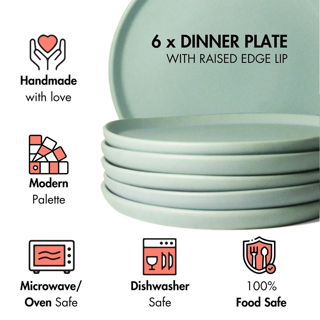Ceramic Dinner Plates | Set of 6 | Almost Blue | Rim Plates for Daily Dining & Hosting |