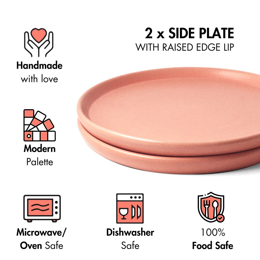 Ceramic Side Plates | Set of 2 | Flamingo Pink | For Desserts, Snacks & Appetisers |