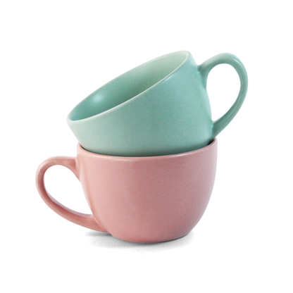 Ceramic Tea Cups | Set of 6 | Flamingo Pink + Almost Blue | 180ml Tea Cups |