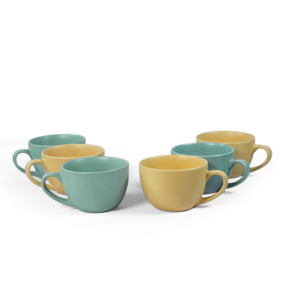 Ceramic Tea Cups | Set of 6 | Almost Blue + Aamras Yellow | 180ml Tea Cups |