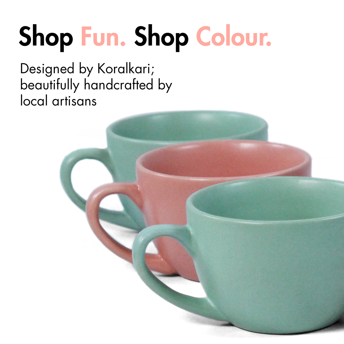 Ceramic Tea Cups | Set of 6 | Flamingo Pink + Almost Blue | 180ml Tea Cups |