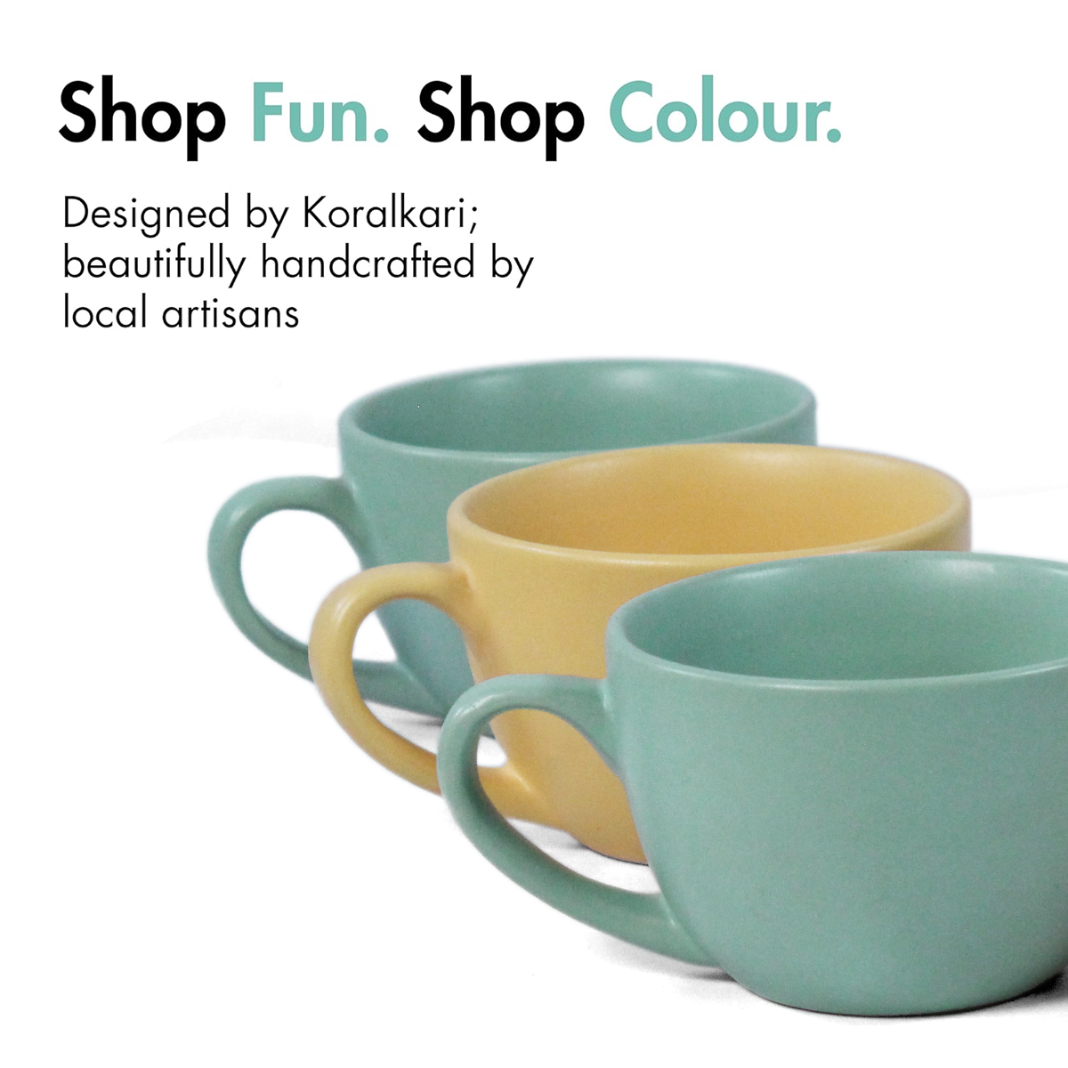 Ceramic Tea Cups | Set of 6 | Almost Blue + Aamras Yellow | 180ml Tea Cups |