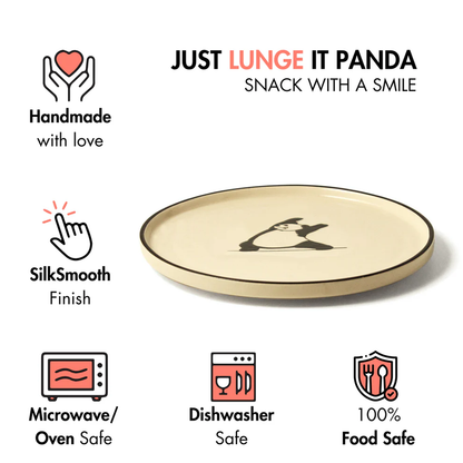 Ceramic Snack Plate | "Just Lunge It" | Handpainted  Panda Yoga Art | 8 Inch Side Plate for Snacks & Appetisers |