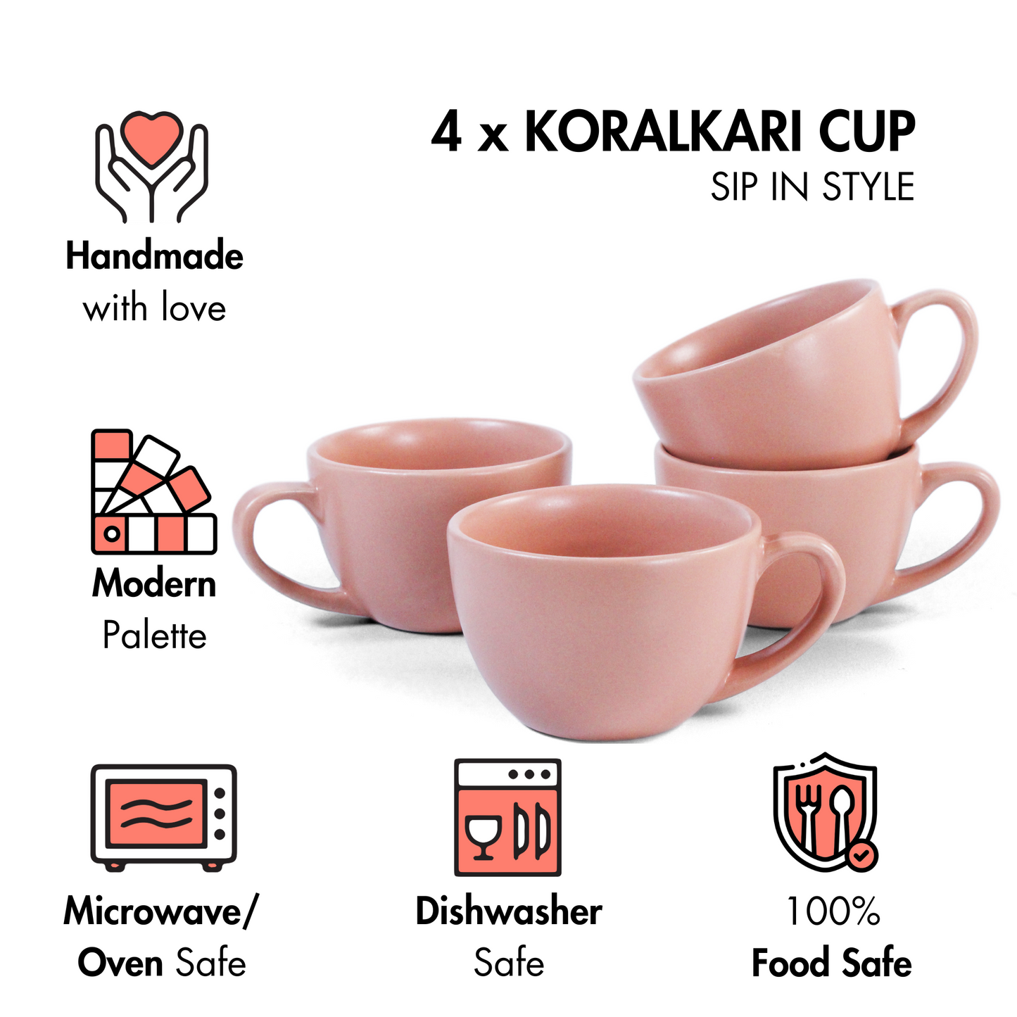 Flamingo Pink Cup - Set of 4