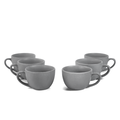 Ceramic Tea Cups | Set of 6 | Pebble Grey | 180ml Tea Cups |