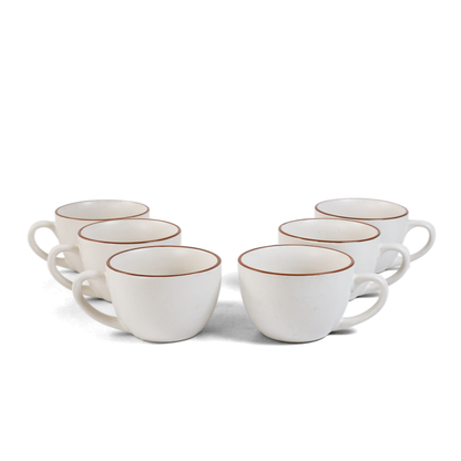 Ceramic Tea Cups | Set of 6 | Vanilla Biscuit | 200ml Tea Cups |