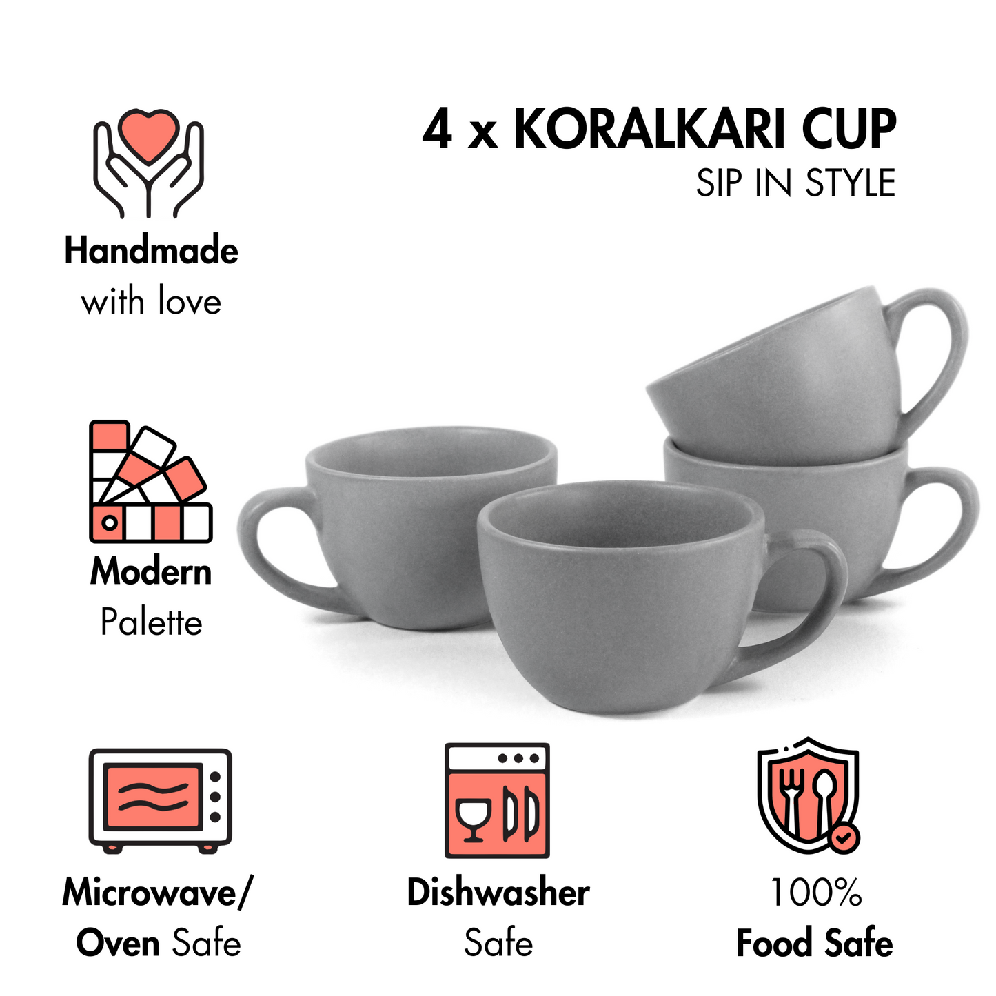 Pebble Grey Cups - Set of 4