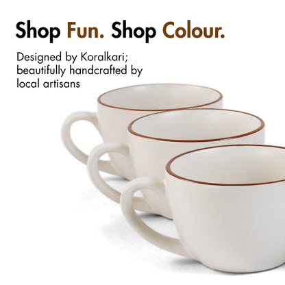 Ceramic Tea Cups | Set of 6 | Vanilla Biscuit | 180ml Tea Cups |