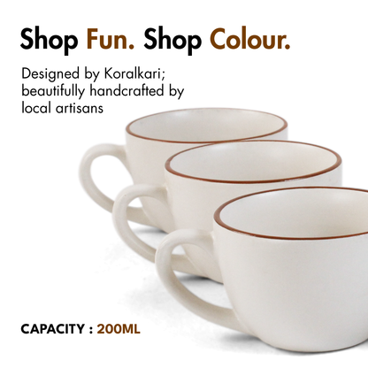 Ceramic Tea Cups | Set of 6 | Vanilla Biscuit | 200ml Tea Cups |