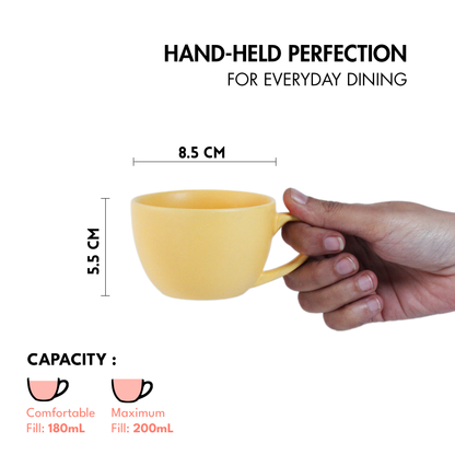 Ceramic Tea Cups | Set of 6 | Aamras Yellow + Flamingo Pink | 180ml Tea Cups |