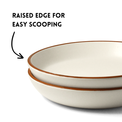Ceramic Pasta Bowls | Set of 2 | Vanilla Biscuit | Flat Bowls for Pasta, Salads |