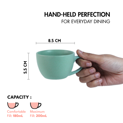 Ceramic Tea Cups | Set of 6 | Almost Blue + Aamras Yellow | 180ml Tea Cups |