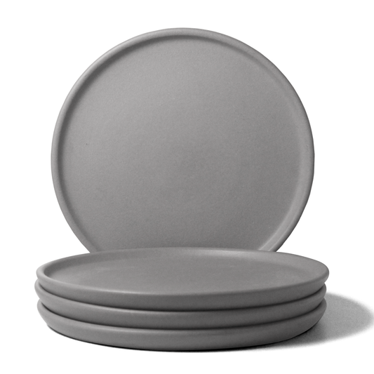 Ceramic Dinner Plates | Set of 4 | Pebble Grey | Rim Plates for Daily Dining & Hosting |