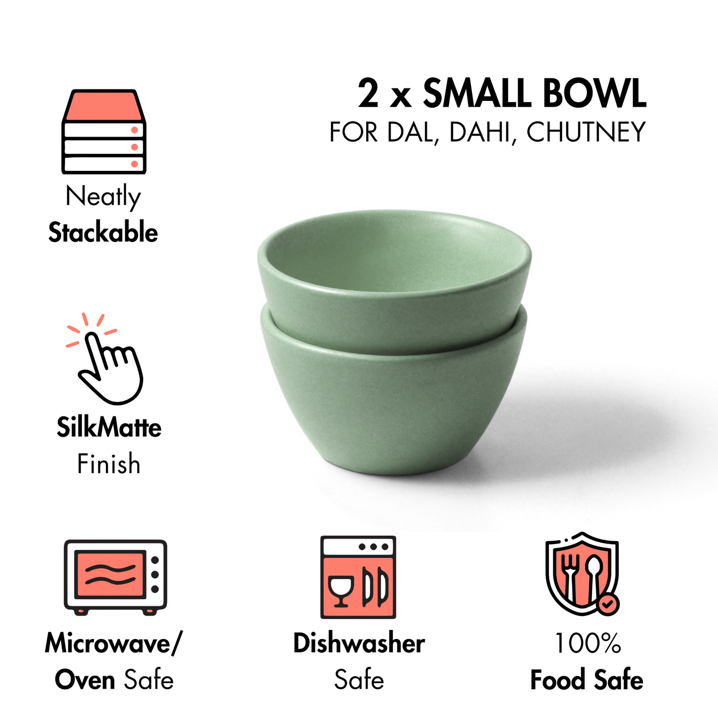 Ceramic Small Bowls | Set of 2 | Almost Blue | Katori Bowls for Dal, Dahi, Dip, Chutney |