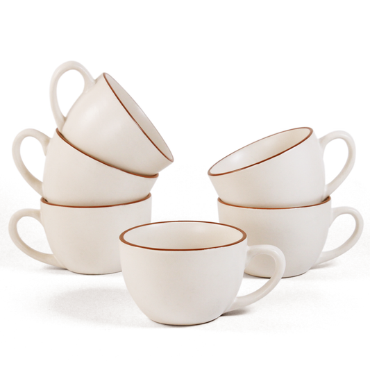 Ceramic Tea Cups | Set of 6 | Vanilla Biscuit | 180ml Tea Cups |