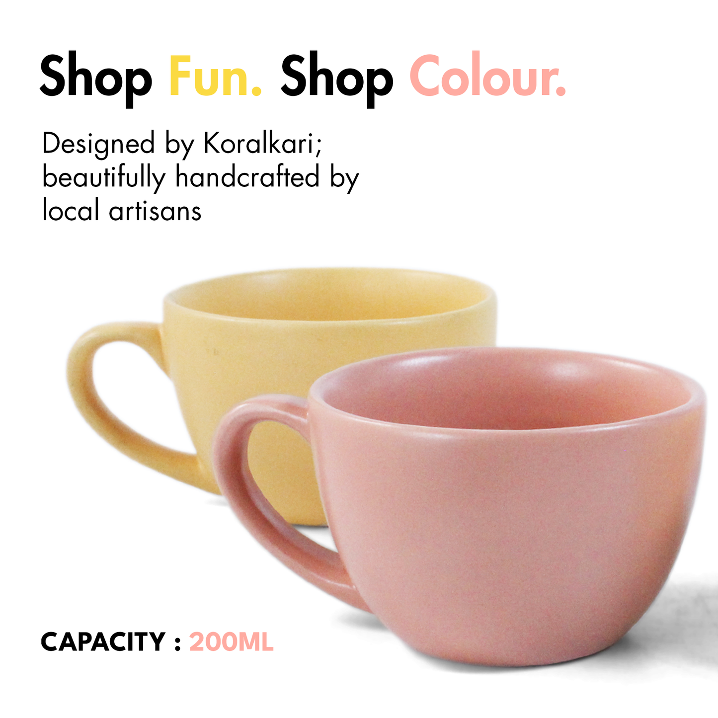 Aamras Yellow + Flamingo Pink Cup - Set of 4