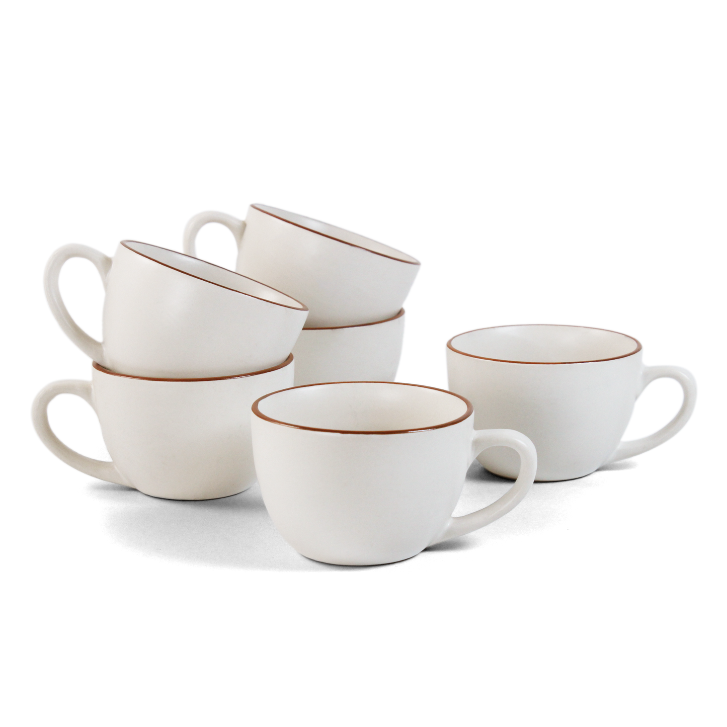 Ceramic Tea Cups | Set of 6 | Vanilla Biscuit | 200ml Tea Cups |