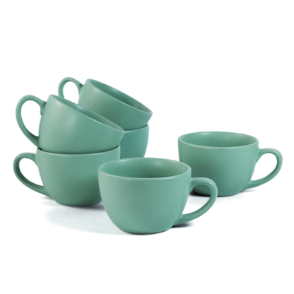 Ceramic Tea Cups | Set of 6 | Almost Blue | 180ml  Tea Cups |