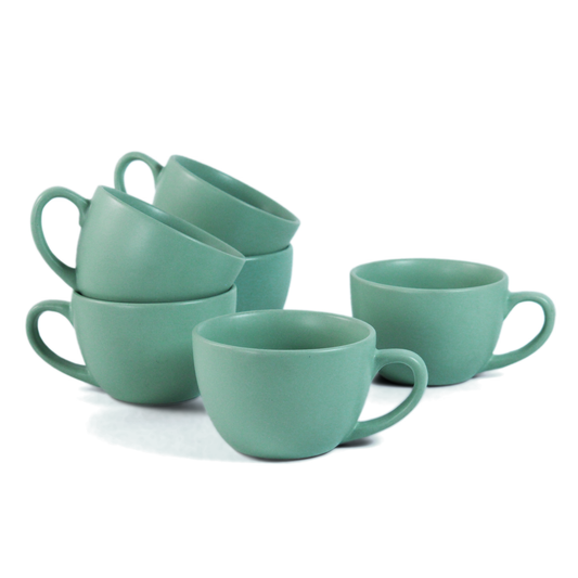 Ceramic Tea Cups | Set of 6 | Almost Blue | 200ml  Tea Cups |