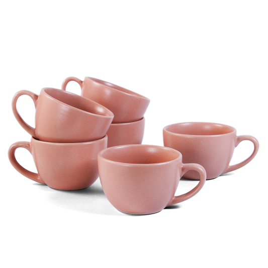 Ceramic Tea Cups | Set of 6 | Flamingo Pink | 200ml Tea Cups |