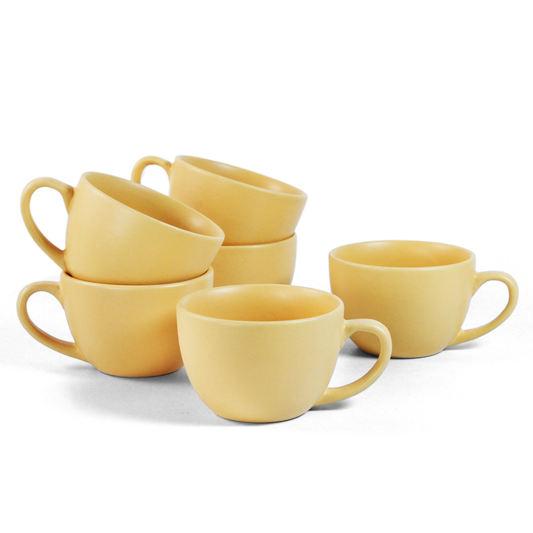 Ceramic Tea Cups | Set of 6 | Aamras Yellow | 200ml Tea Cups |