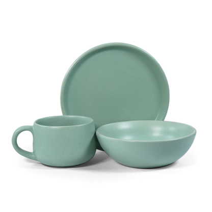 Ceramic 3 Piece Breakfast Set | Almost Blue | 1 Plate, 1 Breakfast Bowl, 1 Cappuccino Mug |