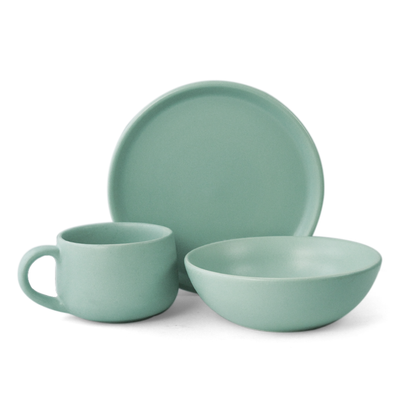 Ceramic 3 Piece Breakfast Set | Almost Blue | 1 Plate, 1 Breakfast Bowl, 1 Cappuccino Mug |