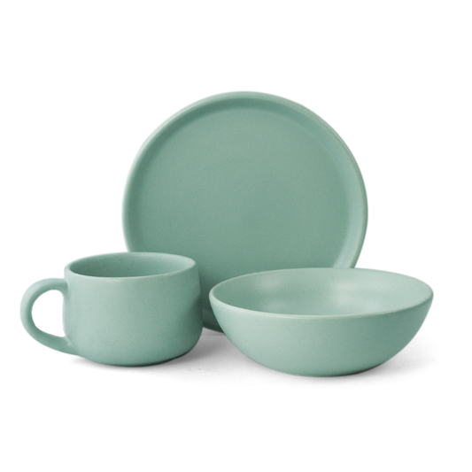 Ceramic 3 Piece Breakfast Set | Almost Blue | 1 Plate, 1 Breakfast Bowl, 1 Cappuccino Mug |
