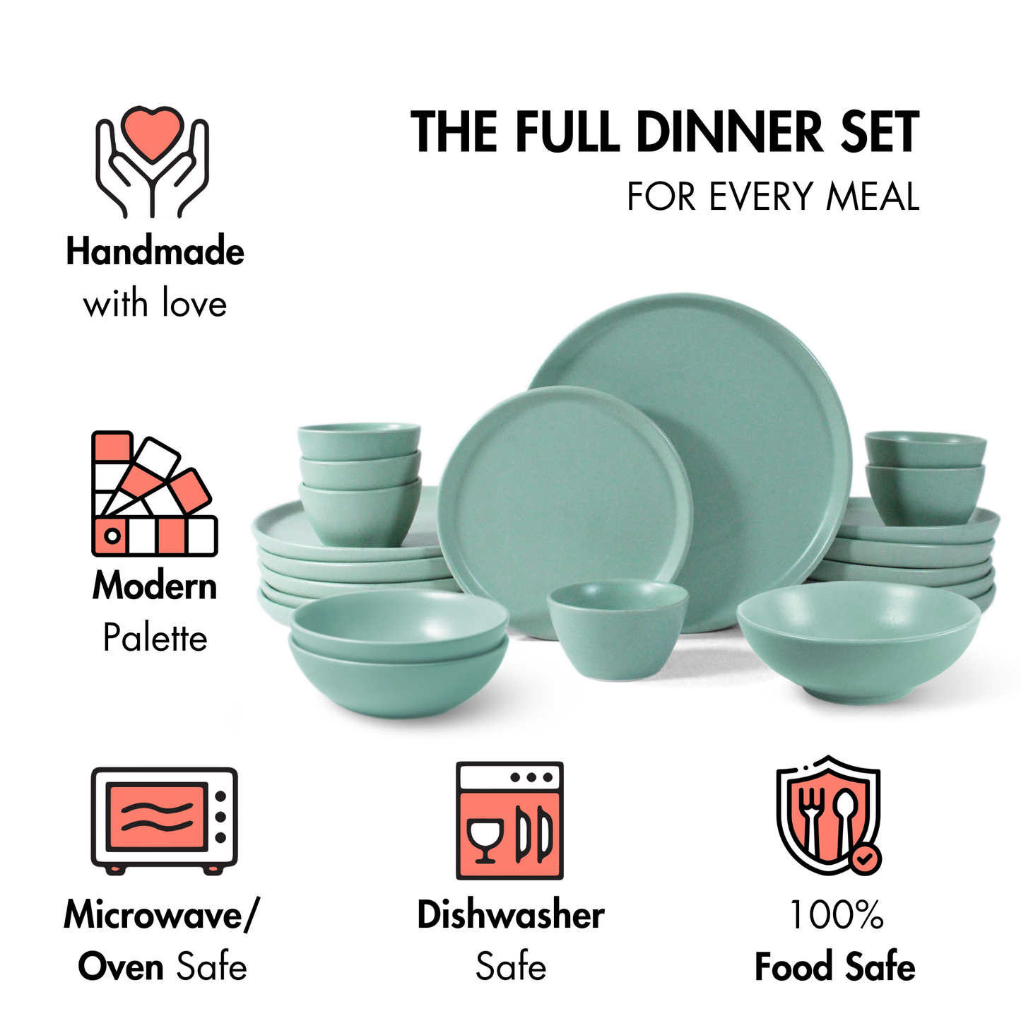 Ceramic 21 Piece Dinner Set |  Full Dinner Set | Almost Blue | SilkMatte Finish |