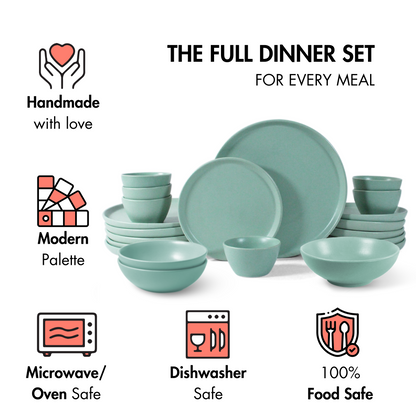Ceramic 21 Piece Dinner Set |  Full Dinner Set | Almost Blue | SilkMatte Finish |