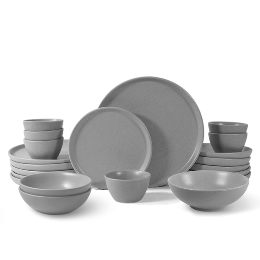 Ceramic 21 Piece Dinner Set | The Full Dinner Set | Pebble Grey | SilkMatte Finish |