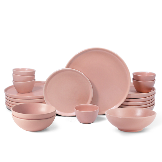Ceramic 21 Piece Dinner Set | The Full Dinner Set | Flamingo Pink | SilkMatte Finish |