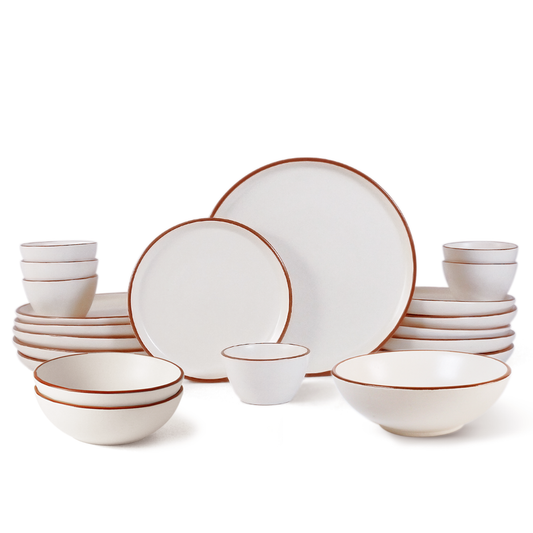 Ceramic 21 Piece Dinner Set | The Full Dinner Set | Vanilla Biscuit | SilkMatte Finish |