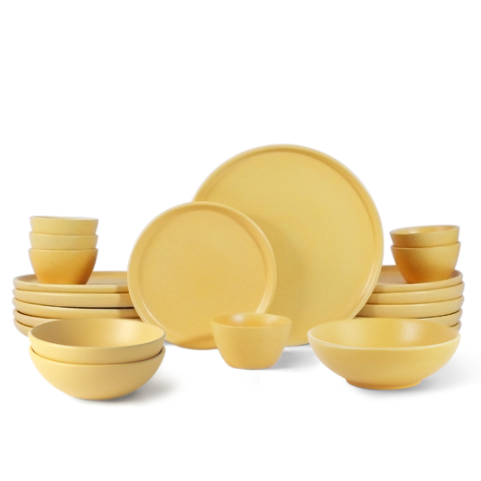 Ceramic 21 Piece Dinner Set | The Full Dinner Set | Aamras Yellow | SilkMatte Finish |